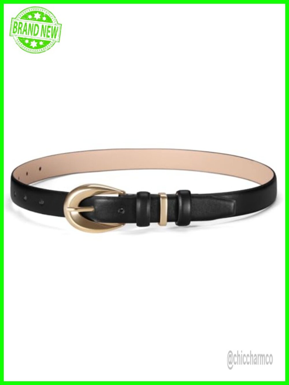 Skinny PU Leather Belt with Gold Buckle for Jeans Pants